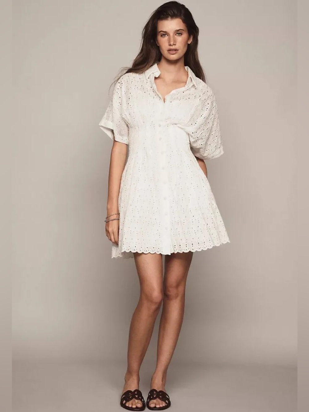 EXQUISE by Anthropologie Tobie Eyelet Mini Shirtdress MSRP $198 NWT size M